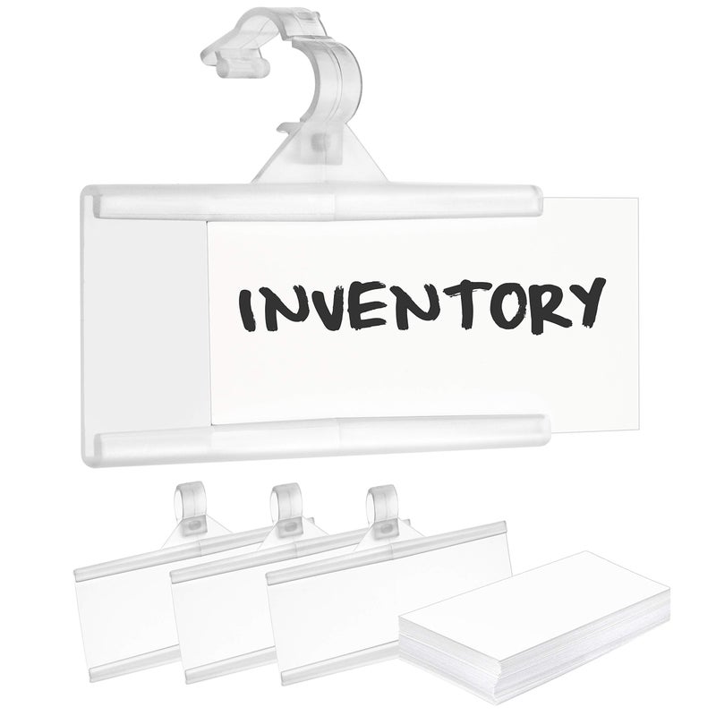 GlossyEnd Pack of 100 - Plastic Wire Shelf Label Holder  Sign and Ticket Holder  Easy Clip Design with Tight Snap Lock Closure. Height  1-1/4"" X Width  3"" | ""100 Label Inserts Included"" - Image 1